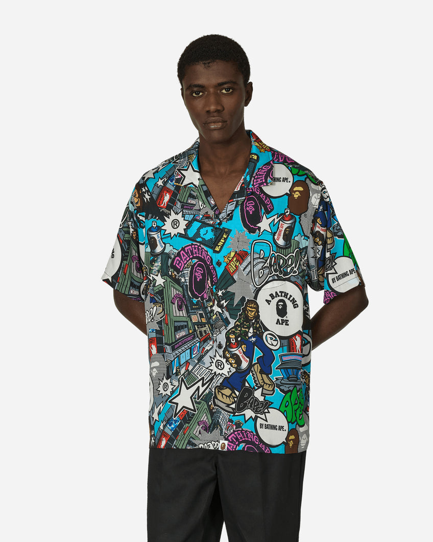 A Bathing Ape Comic Art Open Collar S/S Shirt M Multi Shirts Shortsleeve Shirt 1K30132304 MULTI