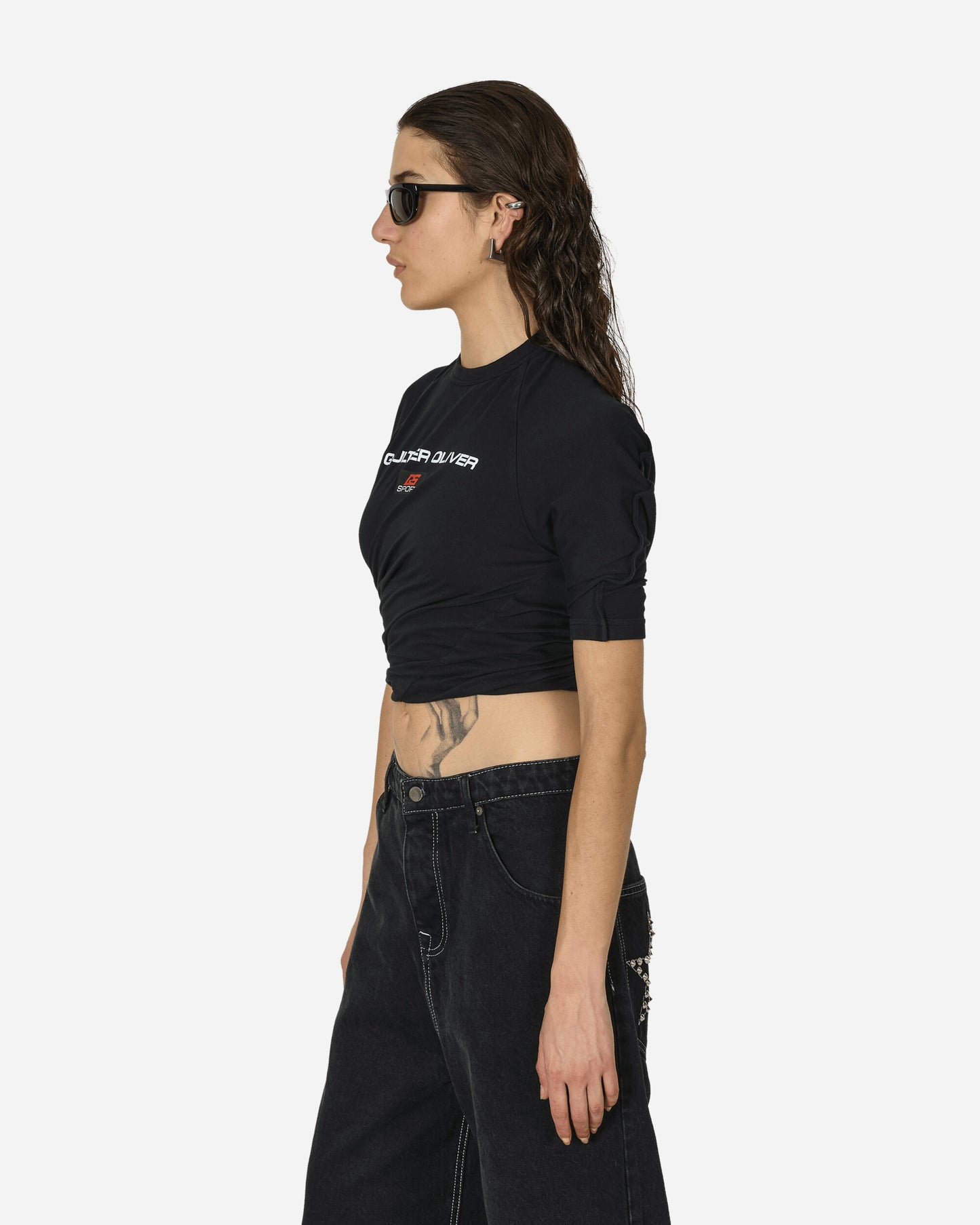Jean Paul Gaultier Wmns Jersey Twisted Ringer Tee With Breast Faded Black T-Shirts Shortsleeve TS070I-J062 00A