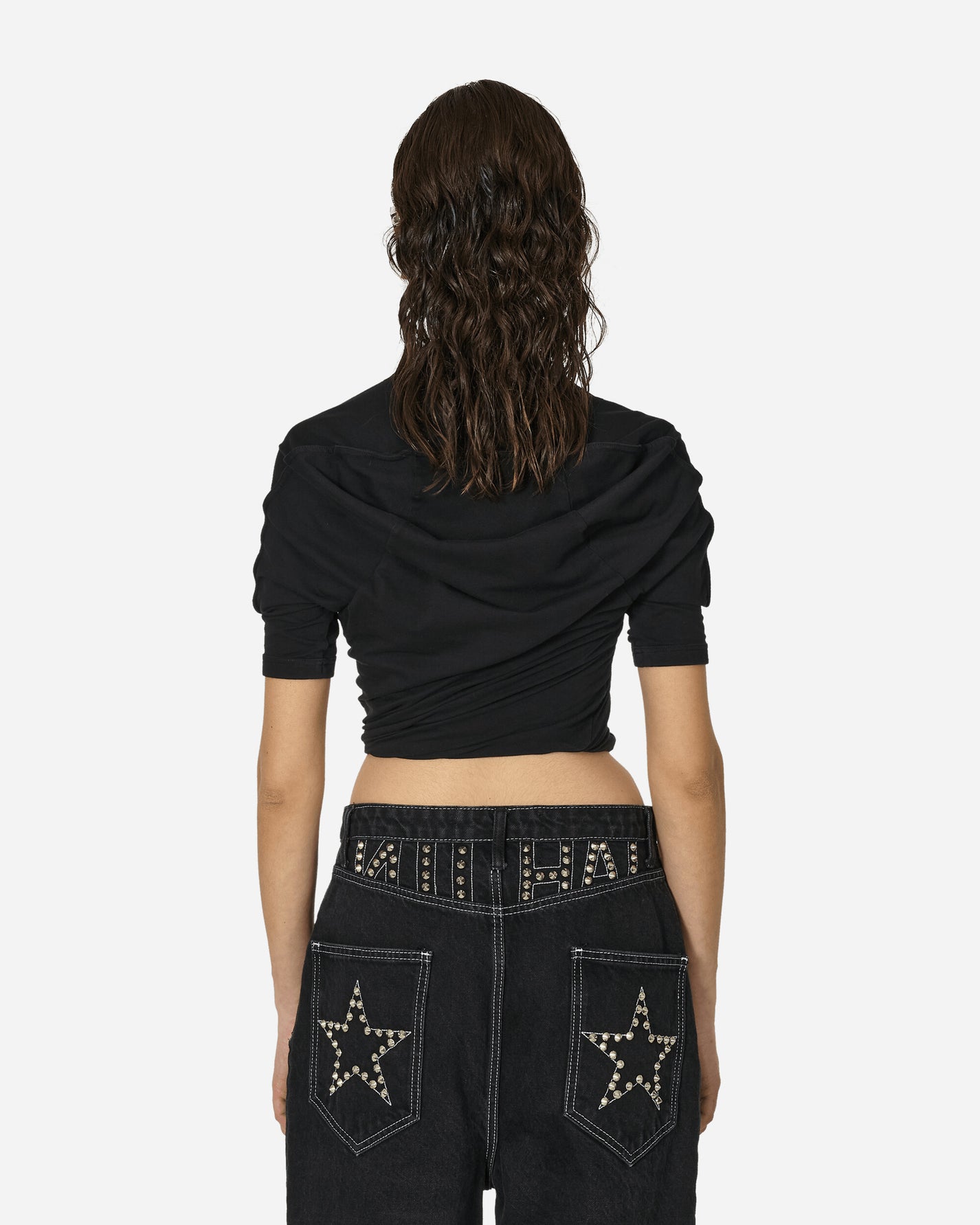 Jean Paul Gaultier Wmns Jersey Twisted Ringer Tee With Breast Faded Black T-Shirts Shortsleeve TS070I-J062 00A