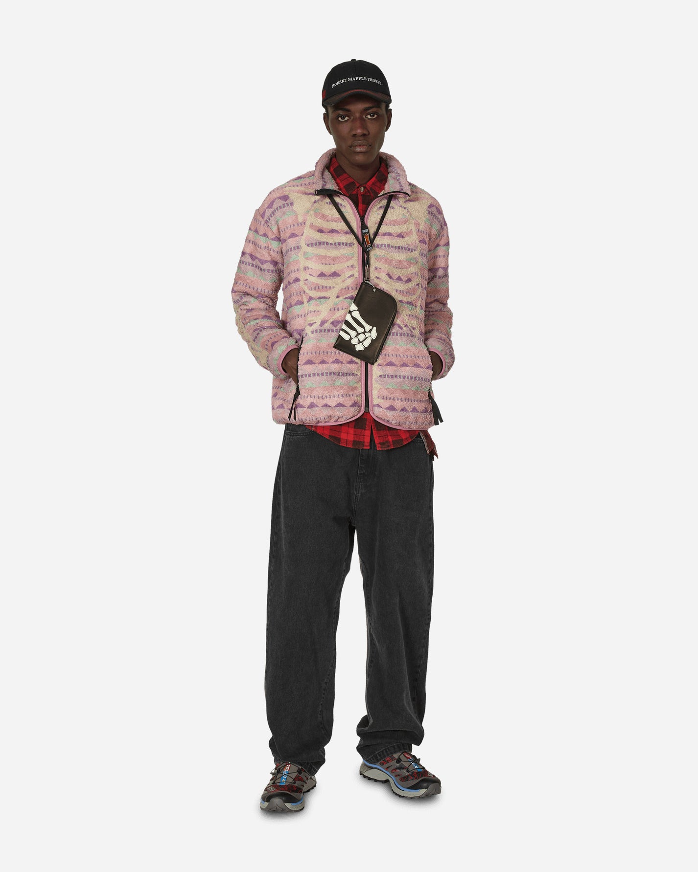 KAPITAL Ashland Stripe & Bone Fleece Zip Blouson Pink Sweatshirts Fleece EK-1516 1