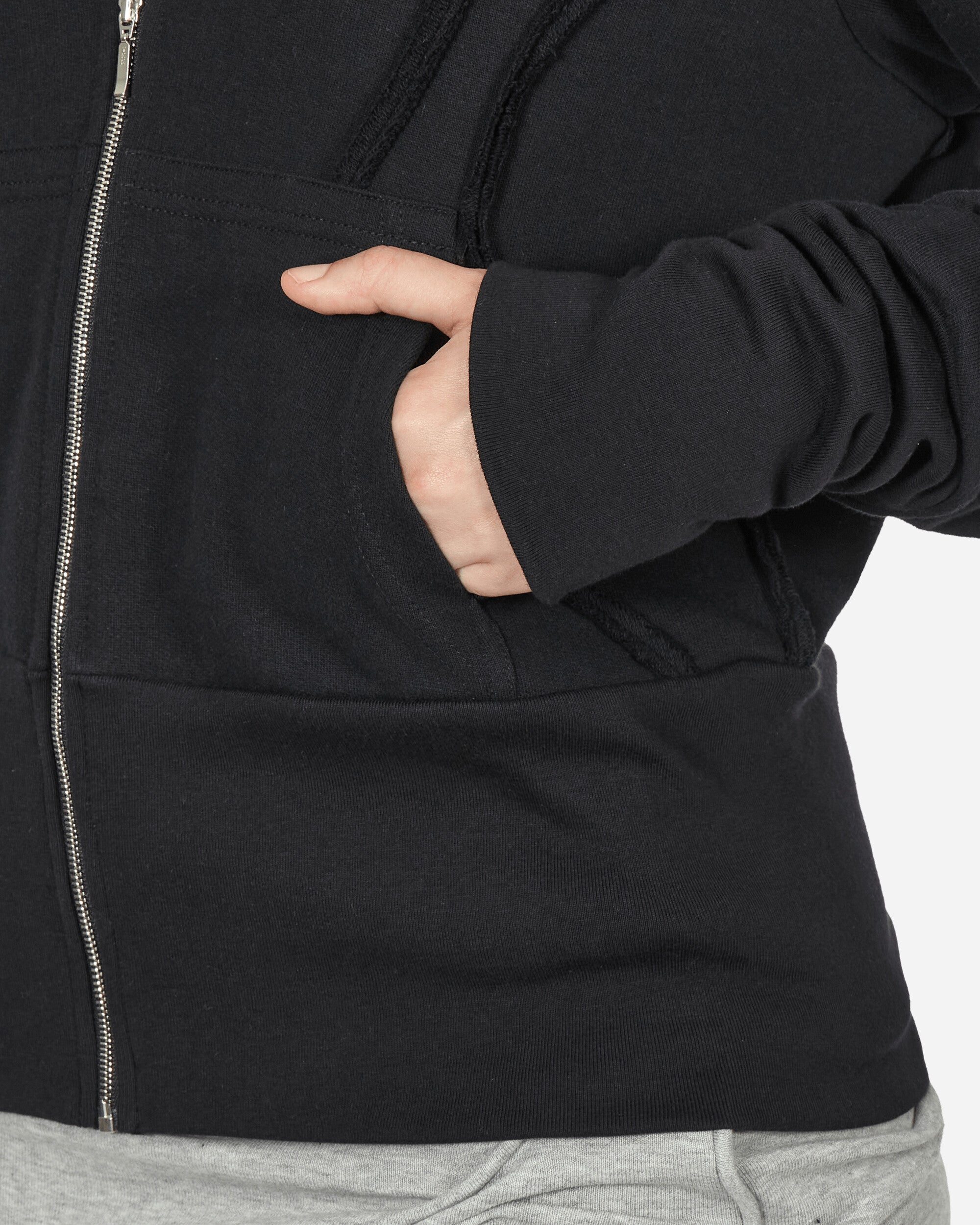 Mainline:RUS/Fr.CA/DE Zip Up Hoodie With Fraying Detail Black Sweatshirts Hoodies KIT 1